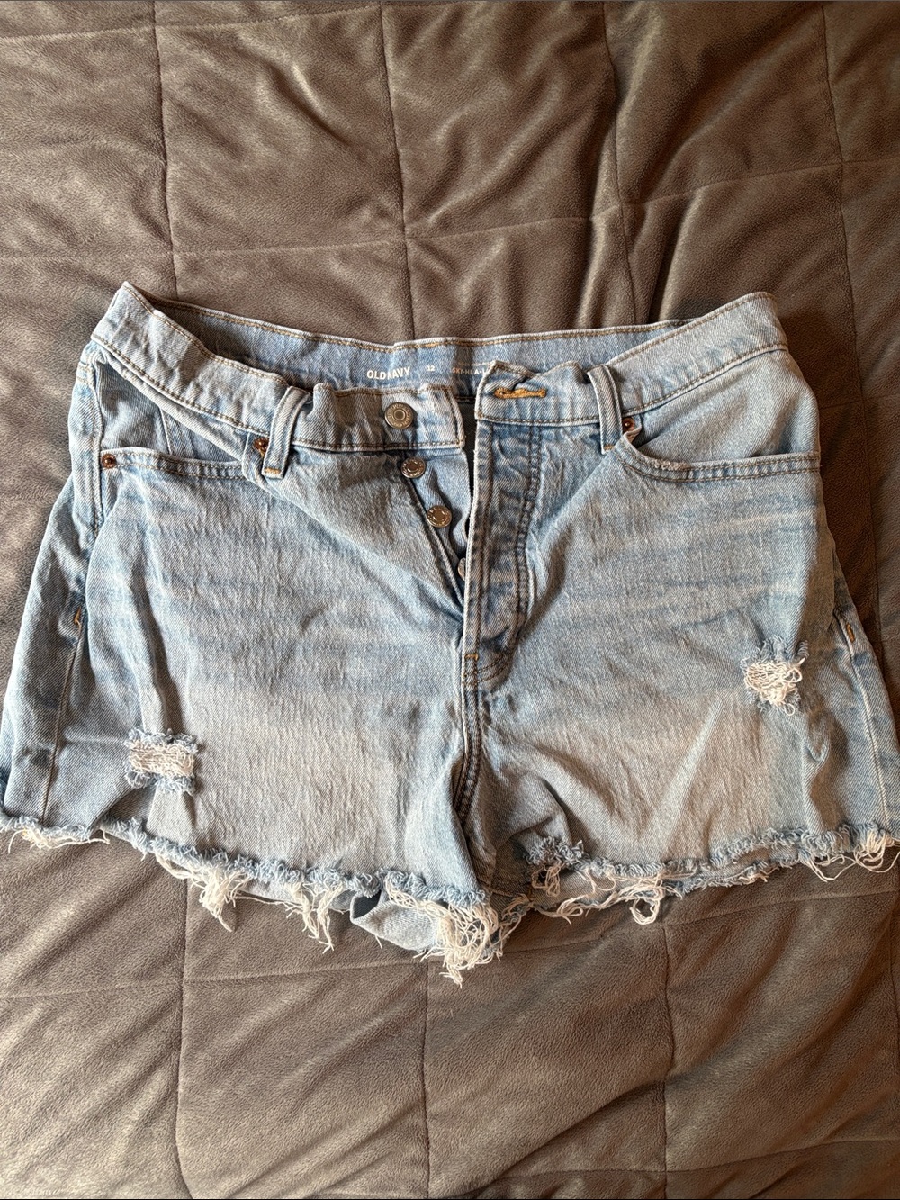 Old Navy Sky-High A-line Light Wash Distressed Denim Cutoff Shorts